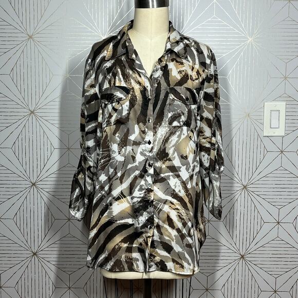 Quintessential Women’s Animal Tiger Long Tunic Semi Sheer Blouse Size Large - Picture 1 of 8